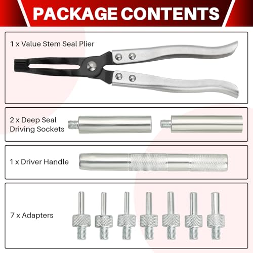 DASBET Valve Stem Seal Remover and Installer Valve Stem Seal Removal Tool Car Engine Repair Kit Set with Plier Driving Sockets, Drive Handle and Adapters