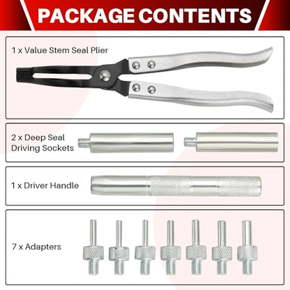 DASBET Valve Stem Seal Remover and Installer Valve Stem Seal Removal Tool Car Engine Repair Kit Set with Plier Driving Sockets, Drive Handle and Adapters