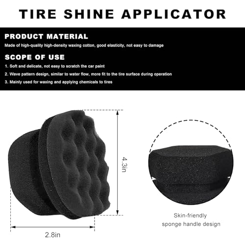 2PCS Large Tire Shine Applicator, Reusable Car Detailing Foam Hex Grip Dressing Pad, Durable Polishing Sponge Tool for Applying Tire Shine,Universal Cleaning Supplies for Wheel Care (Black) - color: Black, Large
