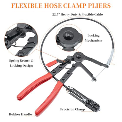 16 Pcs Hose Clamp Pliers Set, Hose Clamp Removal and Installation Tool | with Long Flexible Plier & Electrical Disconnect Pliers for Automotive Coolant Radiator Heater, Water Hoses, Fuel Lines - size: 16pcs