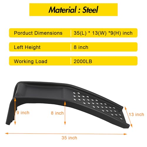 Heavy Duty Car Ramp Set of 2, 4000 Lbs Capacity Auto Ramps, Solid Steel Vehicle Truck Repairs Ramp for Oil Change, Car Repair, Garage Maintenance, Easily Up to 8", Black