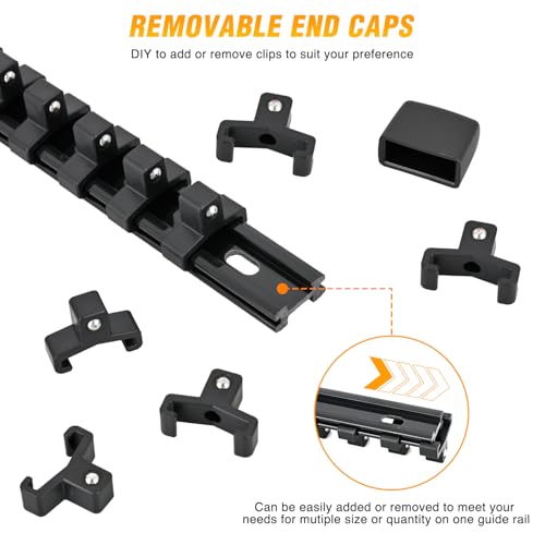GOOACC Socket Organizer ABS Socket Holder Set 1/4" 3/8" 1/2" Drive Socket Rail Holders Stores up 43 Clips Impact Sockets Organizers Rails for Tool Box Drawer, 3 Piece Black - size: Clip Rail 3PC 1/4"3/8"1/2" Black