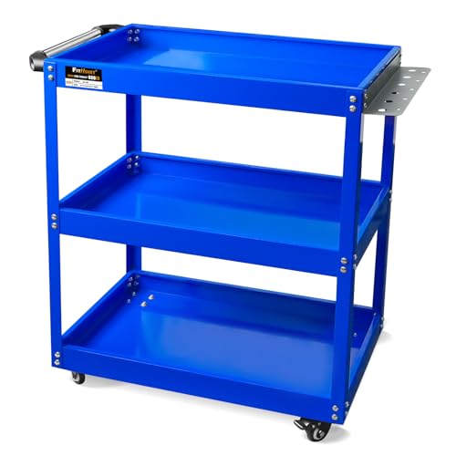 3-Tier Rolling Tool Cart, Thickened 440LBS Metal Mechanic Tool Cart on Wheels, Heavy Duty Rolling Carts with Wheels, Utility Service Carts for Mechanics Garage Warehouse Workshop Repair Shop