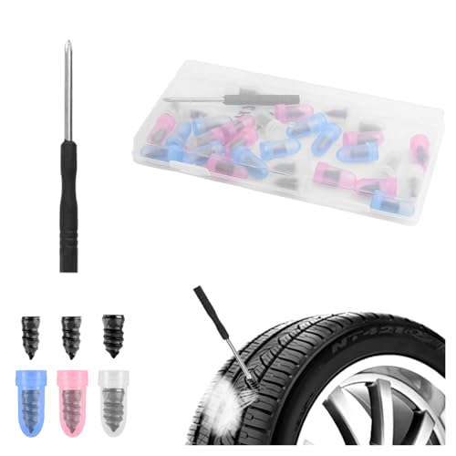 30PCS Tire Screw Plug Repair Kit,Self-Service Tire Repair Kit Includes 3 Sizes of Screw in Tires Plugs & Screwdriver for Quick Repairs,Professional Tires Repairs Rubber Nail (30PCS) - color: 30PCS