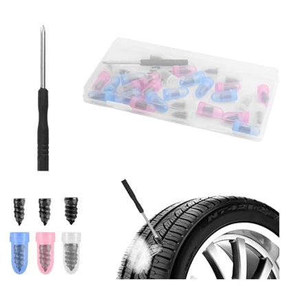 30PCS Tire Screw Plug Repair Kit,Self-Service Tire Repair Kit Includes 3 Sizes of Screw in Tires Plugs & Screwdriver for Quick Repairs,Professional Tires Repairs Rubber Nail (30PCS) - color: 30PCS