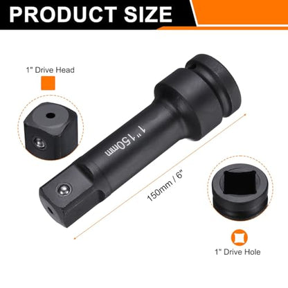 HARFINGTON Impact Socket Extension Bar 1" Square Drive 6" Long CR-V Steel Extension Rod Ratchet Wrench Driver Adapter for Axle Nut Sockets, Black - size: 1" Square Drive 6" Long