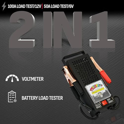 Schumacher Electric 100A Car Battery Load Tester and Voltmeter, for Batteries Up to 1000 Cranking Amps, Charging System Diagnosis, for 6V/12V Power Sport, Automotive, and Marine Batteries, BT-100 - size: Analog / BT-100