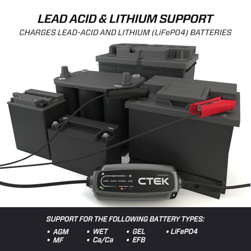 CTEK CT5, 12V Automotive Battery Charger for Auto, Motorcycle, ATV, Snowmobile - Battery Trickle Charger and Battery Maintainer - Charges Lead-Acid and Lithium Ion (12V LiFePO4) Batteries
