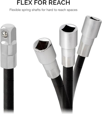 NEIKO 00239A Flexible Extension-Bar Set, 1/4-Inch and 3/8-Inch Drives, Flexible Socket Extension Bars, 2-Piece Set - size: 2 Piece, (6" & 8"), style: Flexible Extension