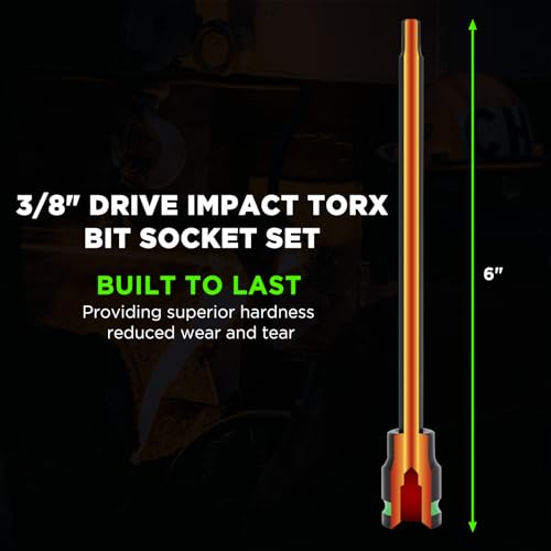 TecoTek 3/8" Drive Impact Torx Bit Socket Set, Extra Long Torx Socket, S2 Alloy Steel Star Bit Sockets, 24PCS Star Bit Set, T10-T60, 2in & 6in Long, CR-V & S2 Alloy Steel Set, Enhanced Storage Case - size: Torx Bit Socket