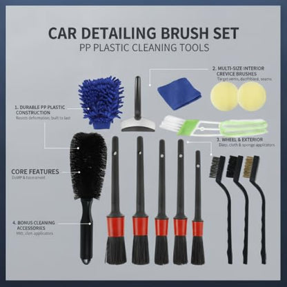 Interior Vents & Wheel Spoke Cleaning Kit, Car Detailing Brush Set with PP Plastic Tools for Dashboard and Exterior Crevices - size: 12.99 x 4.33 x 2.17 in
