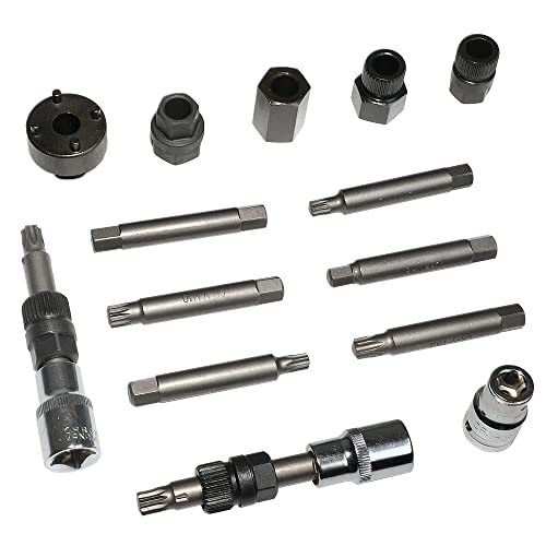 14 Piece Alternator Pulley Remove Kit Free Wheeling Pulley Remover Socket Drills Compatible with Ford Compatible with GM/VW