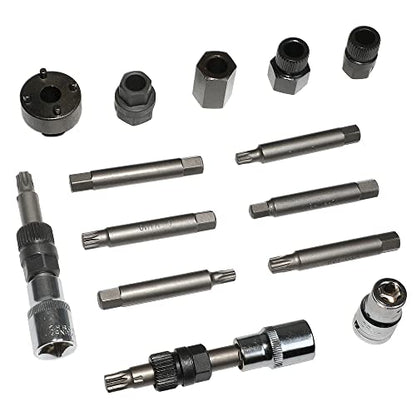 14 Piece Alternator Pulley Remove Kit Free Wheeling Pulley Remover Socket Drills Compatible with Ford Compatible with GM/VW