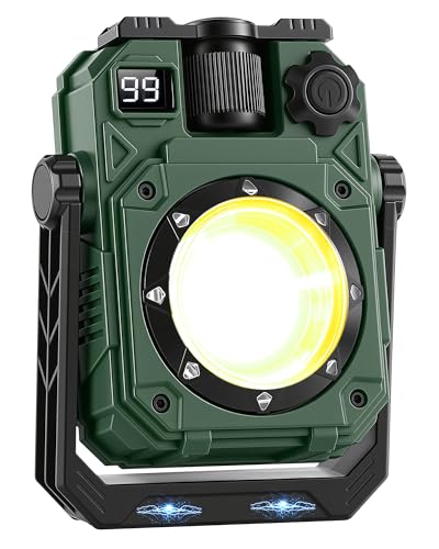 AGPTEK Magnetic Rechargeable LED Work Light with Digital Display, 32 Hours Long Lasting 5000mah Power with Knob Dimming, 5 Modes & 360° Rotatable for Car Repair, Job Site, Emergency (Green, 1 Pack) - color: Green, size: 1 Pack
