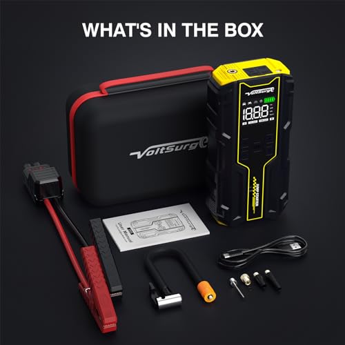 Car Jump Starter with Air Compressor, VoltSurge 6000A Peak 12V Battery Jumper Starter Portable Booster Pack, 150PSI Safe Jump Box with LED Light(Up to 10L Gas/8L Diesel Engine)