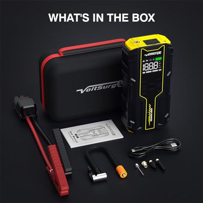 Car Jump Starter with Air Compressor, VoltSurge 6000A Peak 12V Battery Jumper Starter Portable Booster Pack, 150PSI Safe Jump Box with LED Light(Up to 10L Gas/8L Diesel Engine)