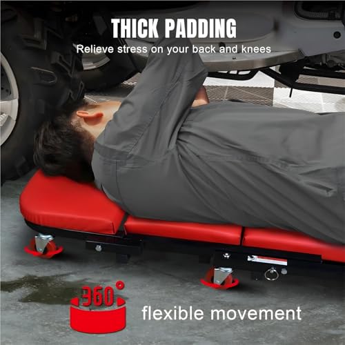 Under Car Roller Creeper 300 lbs Capacity Z Creeper Seat 36 Inch 2 in 1 Black Foldable Low Profile Garage Chair with 6 Wheels Mechanic