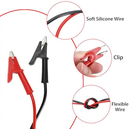 Sumnacon Dual Ended Crocodile Alligator Clips, 15A Test Lead Wire Cable with Insulators Clips, 2Pcs 6.6 Ft/2M Test Flexible Cable with Protective Jack Copper Clamps for Electrical Testing - size: 2 m