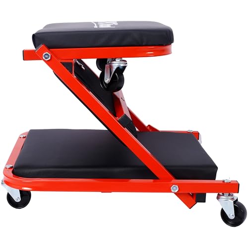 Mechanic Creeper, Garage Gift, 36" Z Creeper Seat, 2 in 1 Mechanic Gifts, 300 lbs Capacity, Low Profile Creeper with 6 pcs Wheels in Garage/Shop for Fathers Day Tool Gift,red Color