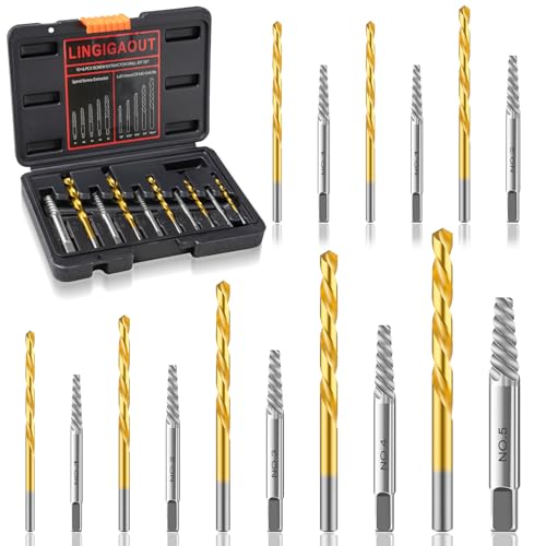 16PCS Screw Extractor Set with Left Handed Drill Bits Easy Out Bolt Remover Kit for Stripped Broken Damaged Rusted Screws and Rounded-Off Bolts