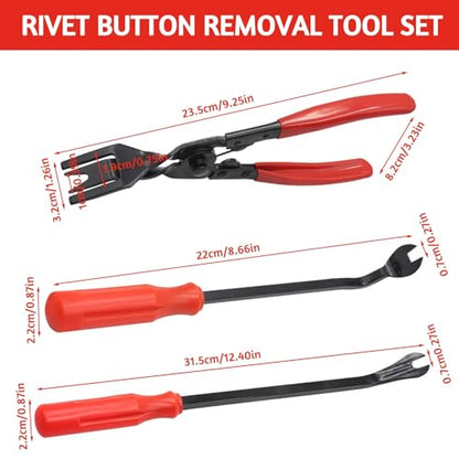 3 Pcs Auto Trim Removal Tool Set,Clip Remover Tool,Auto Clip Pliers Set and Fastener Remover,Car Trim Rivet Removal Pry Tool Repair Kit,with Storage Bag for Car Door Panel Dashboard,Red