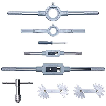 86-Piece Master Tap and Hex Die Set, Premium Titanium Coating | SAE Size #4 to 5/8”, Metric Size M3 to M16 | For All Coarse, Fine, Pipe Threads | Complete with Holders, Stocks, Gauges and Metal Case - style: HSS Titanium Set, 86-Piece