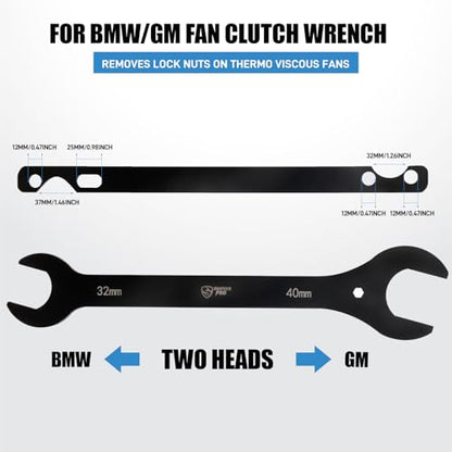 SMOTIVEPRO 4-Piece Fan Clutch Removal Tool Kit, 32mm 36mm 40mm 57mm Fan Clutch Wrench and 15" Water Pump Pulley Holder Removal Tool for BMW, Ford, GM, Dodge,Jeep - size: 4Pcs Fan Clutch Wrench Set