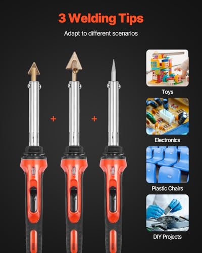 VEVOR Plastic Welder Kit, 60W/100W Dual-Power Plastic Welding Soldering Iron with 3 Welding Tips and 20 Welding Rods, Professional Plastic Repair Welding Tool for Car Bumper, Kayaks, Toys, Electronics - style: 60W/100W Dual-Power