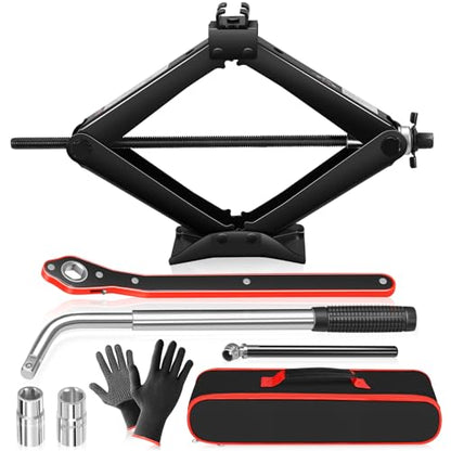 Auto Dynasty Car Jack Kit, 2 Ton Scissor Jack with Lug Wrench, Heavy Duty Portable Auto Emergency Tire Changing Tool for Sedans, SUVs, MPVs, Auto Repair, Car Accessories