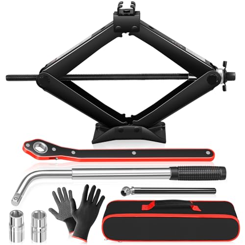Auto Dynasty Car Jack Kit, 2 Ton Scissor Jack with Lug Wrench, Heavy Duty Portable Auto Emergency Tire Changing Tool for Sedans, SUVs, MPVs, Auto Repair, Car Accessories