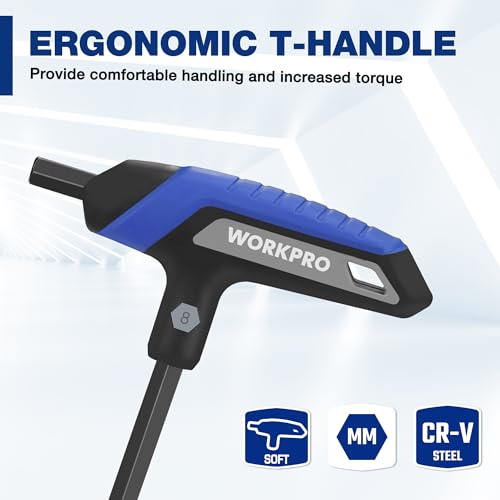 WORKPRO 14-Piece T-Handle Allen Wrench Set, Metric & SAE T Handle Hex Key, Long Hex Key Wrench Sets with Storage Rack for DIY, Auto Bike Repair Tool, Basic Home Repair and Mechanics Maintenance