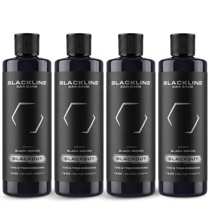 Blackline Car Care - Blackout Trim & Tire Dressing - Best Tire Shine No Sling Formula - Water Based Protection for Car Tires & Trim - Safe for Cars, Trucks, SUVs & More - 16 fl oz (Pack of 4) - size: Pack of 4
