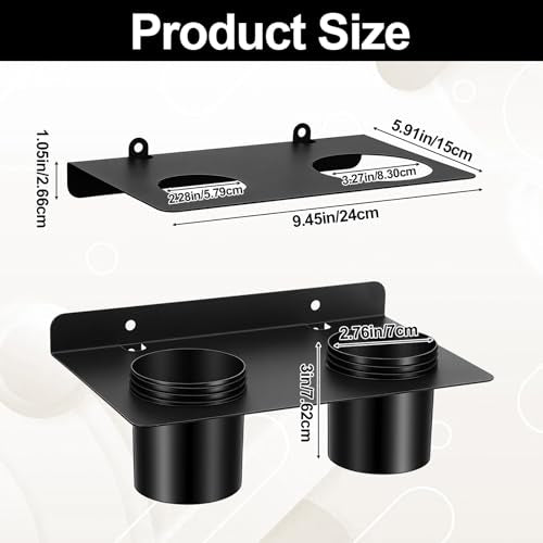Heavy Duty 1 Pack Oil Funnel Holder – Wall Mount with 2 Removable Drip Cups, 2 Stands, 8 Screws & Anchor – Fits 3.27”/2.28” Funnels for Garage, Shop, Trailer Black Iron/PVC