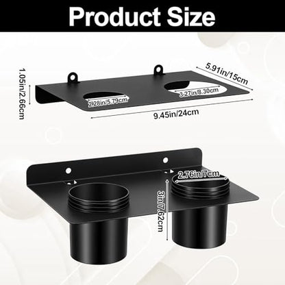 Heavy Duty 1 Pack Oil Funnel Holder – Wall Mount with 2 Removable Drip Cups, 2 Stands, 8 Screws & Anchor – Fits 3.27”/2.28” Funnels for Garage, Shop, Trailer Black Iron/PVC