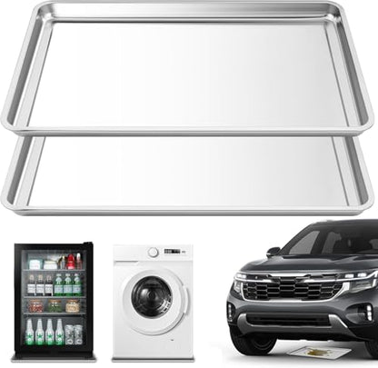 2-Pack Stainless Steel Oil Drip Pan, 24x16x1.9'' Oil Drip for Car | 1.9'' High Lip Anti-Splatter, Rust-Proof, Deform-Resistant, Large Drip Tray Oil Catch Pan for Under Car Garage Floor Clean