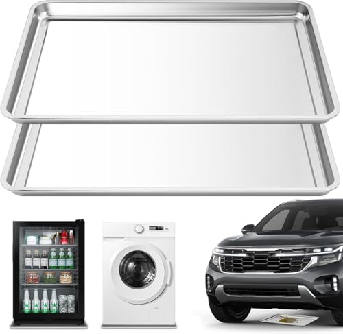2-Pack Stainless Steel Oil Drip Pan, 24x16x1.9'' Oil Drip for Car | 1.9'' High Lip Anti-Splatter, Rust-Proof, Deform-Resistant, Large Drip Tray Oil Catch Pan for Under Car Garage Floor Clean