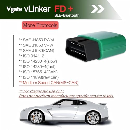 Vgate vLinker FD+ OBD2 Bluetooth Adapter – Diagnostic Code Reader for iOS, Android & Windows (Supports MS-CAN, ELM327) - size: FD+ BLE4.0 - Android & iOS & Windows