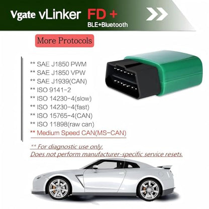 Vgate vLinker FD+ OBD2 Bluetooth Adapter – Diagnostic Code Reader for iOS, Android & Windows (Supports MS-CAN, ELM327) - size: FD+ BLE4.0 - Android & iOS & Windows
