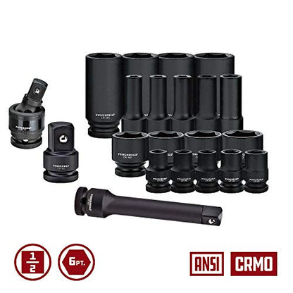 Powerbuilt Master 63 Piece 1/2-Inch Drive Impact Socket Set, Extensions, Metric&SAE Deep/Standard Impact Socket, Universal Joint and Adapter, Cr-Mo Steel, EVAs torage Tray - 949012 - size: 1/2-Inch, style: 63 Piece Impact Socket