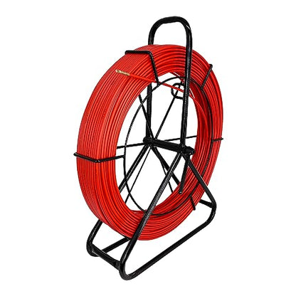 6MM 500FT Fish Tape Fiberglass Reel Stand Duct Rodder Cable Puller Rod Continuous Cable Running Rod - color: Black + Red, size: 6mm*500ft