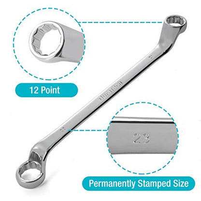 DURATECH Offset Box Wrench Set, Metric, 9-Piece, 6-23mm | 75-Degree, CR-V Steel, Organized in Rolling Pouch - color: Chrome-plated