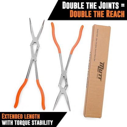 Mutt Tools 13 Inch Long Needle Nose Pliers Extra Long Reach Set | 13 Inch, Needle Nose, CRV Steel, Serrated Tips, Long Reach