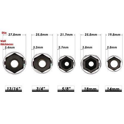 MIXPOWER 3/8-Inch Drive Spark Plug Socket Set, SAE & Metric, CR-V Steel Mirror finish, 6-Point, 5/8-Inch, 3/4-Inch, 13/16-Inch, 14mm, 18mm, 5-Piece Set - size: Non magnetic