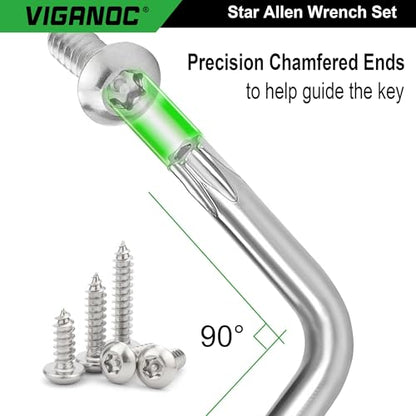 Chrome Vanadium Steel Long Arm Torx Star Allen Wrench Set, T10-T50, 9-Piece - style: Torx Star
