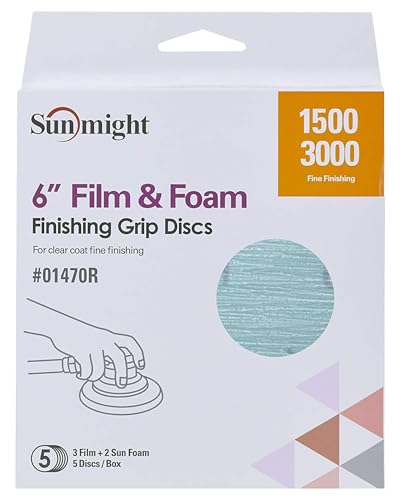 Koda Sunmight Film 6 Inch Sanding Discs 1500 Grit & 3000 Grit Foam Sander Pad- Wet/Dry Orbital Hook and Loop Sanding Discs - Aluminum Oxide - Automotive Polish Finish Soft Foam Pad - 3 Film 2 Foam Set