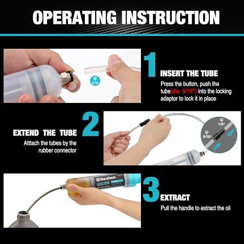 DURATECH 200CC Fluid Extractor Automotive, Fluid Pump with Long Extension Tubes, Oil Syringe with Powerful Suction, Fluid Extractor Pump for Extracting Engine Oil, Transmission Oil and Brake Fluid - size: 200CC