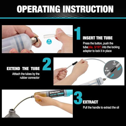 DURATECH 200CC Fluid Extractor Automotive, Fluid Pump with Long Extension Tubes, Oil Syringe with Powerful Suction, Fluid Extractor Pump for Extracting Engine Oil, Transmission Oil and Brake Fluid - size: 200CC