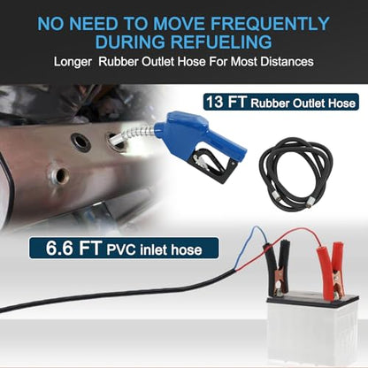 DICMIC Diesel Fuel Transfer Pump Kit, 10 GPM 12V DC Portable Electric Self-Priming Fuel Transfer Extractor Pump Kit with Automatic Shut-Off Nozzle Hose for Diesel, Kerosene, Machine, Transformer Oil
