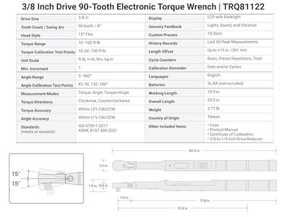 TEKTON 3/8 Inch Drive Electronic Torque Wrench | TRQ81122 - size: 3/8 inch