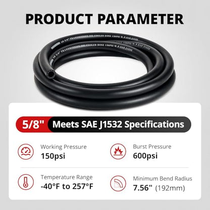 EVIL ENERGY 5/8" Transmission Oil Cooler Hose 10FT 150PSI SAE J1532 - size: 5/8 10FT